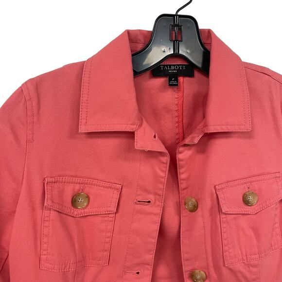 Talbots Button Front Coral Utility Jacket Womens Petite XS - Picture 4 of 8